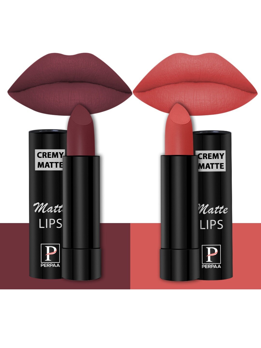 

PERPAA Set of 2 Creamy Matte Bullet Lipstick 3.5g Each - Tan Red 80 & Velvet Orange 93, Burgundy