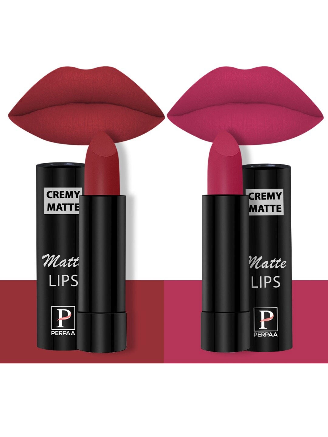 

PERPAA Set of 2 Creamy Matte Bullet Lipstick 3.5g Each-Crimson Red 86 & Strawberry Pink 92