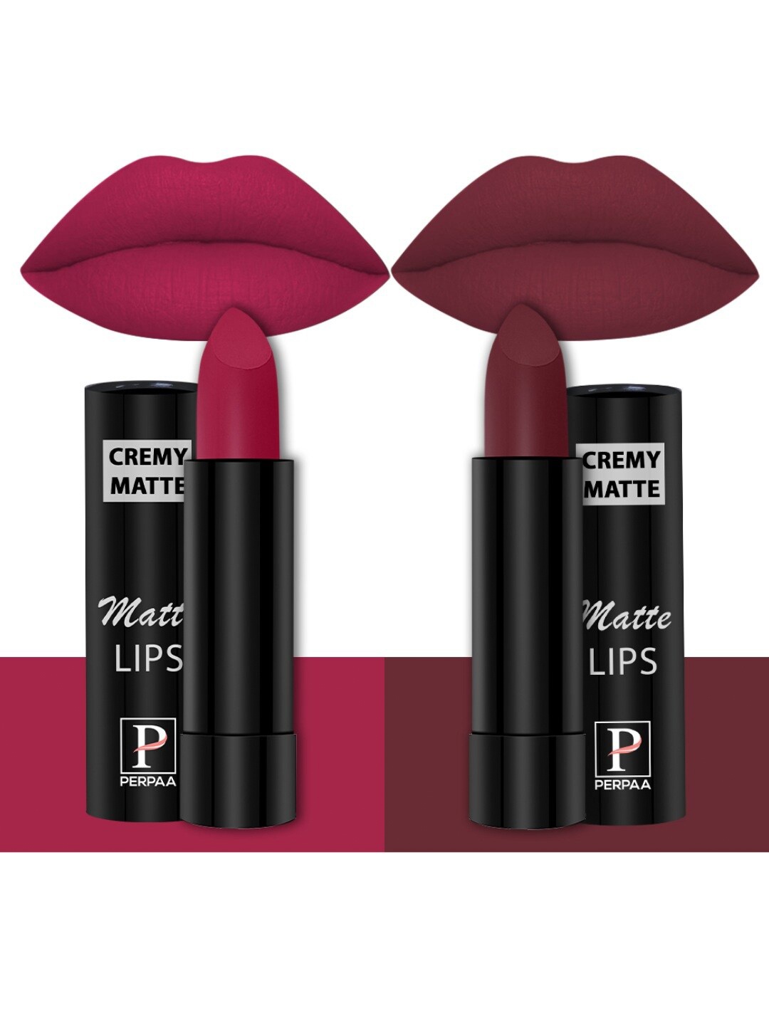 

PERPAA Set Of 2 Creamy Matte Long-Stay Lipstick - Ruby Magenta 84 & Cherry Maroon 95, Pink