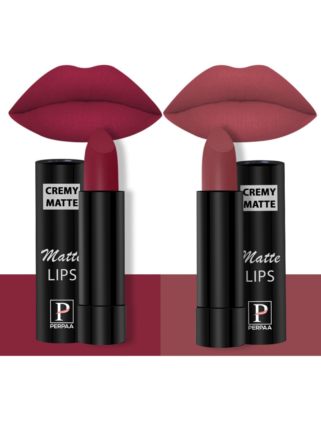 

PERPAA Creamy Matte Set Of 2 Long Stay Intense Lipstick - Candy Pink 87 - Brick Red 110, Brown