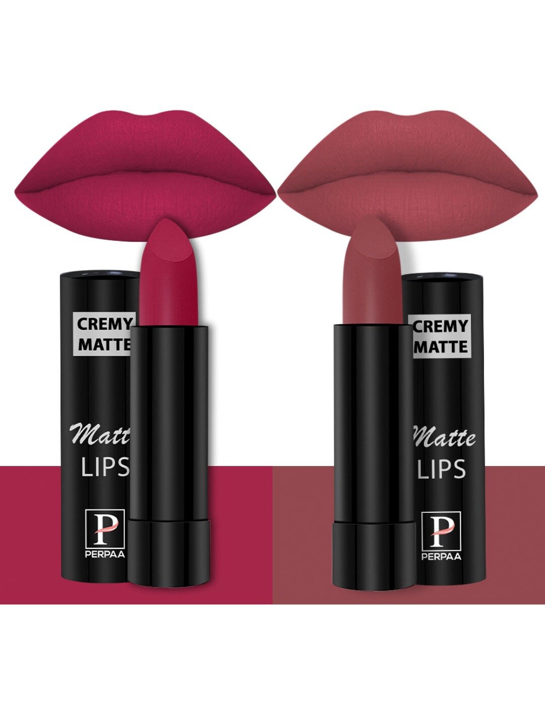 

PERPAA Set of 2 Creamy Matte Long Stay Intense Lipstick - Ruby Magenta 84 & Brick Red 110, Pink