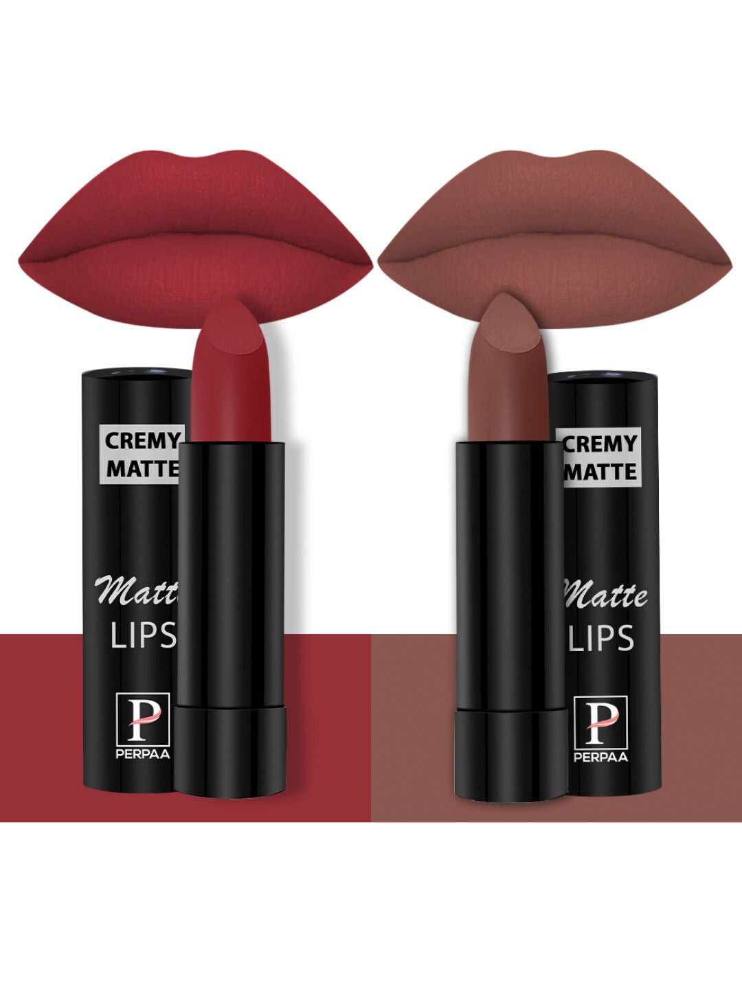 

PERPAA Set of 2 Creamy Matte Long Stay Intense Lipstick - Crimson Red 86 & Nude Brown 111
