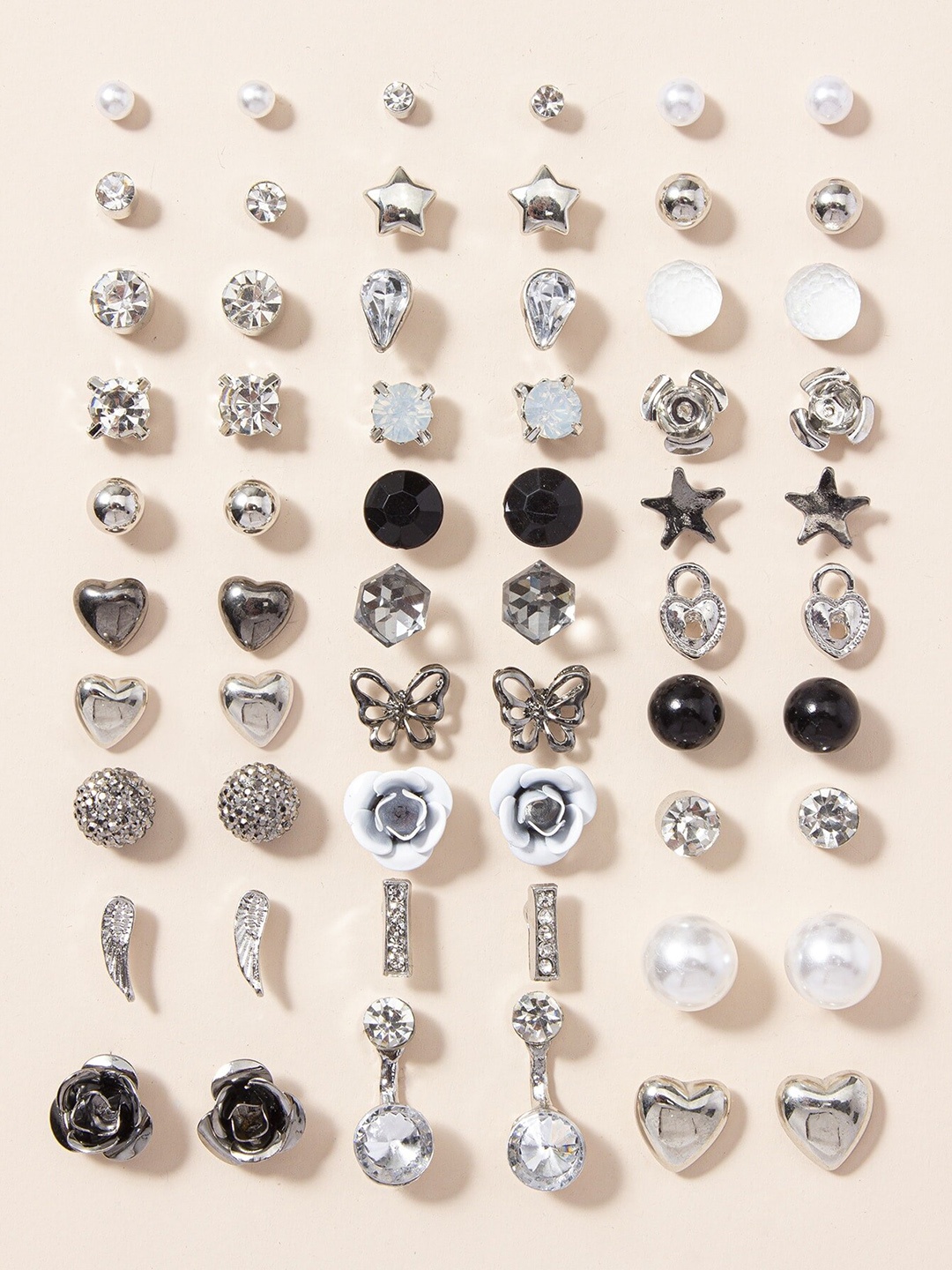 

Shining Diva Fashion Set Of 30 Silver-Plated Contemporary Studs Earrings