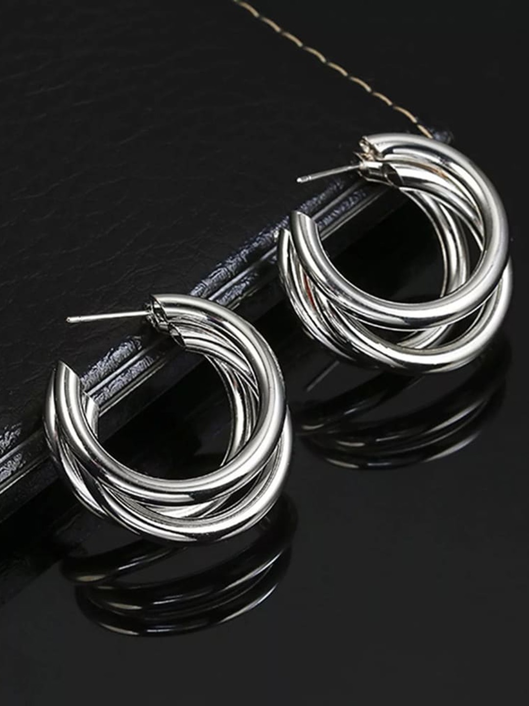 

Shining Diva Fashion Silver-Plated Contemporary Hoop Earrings