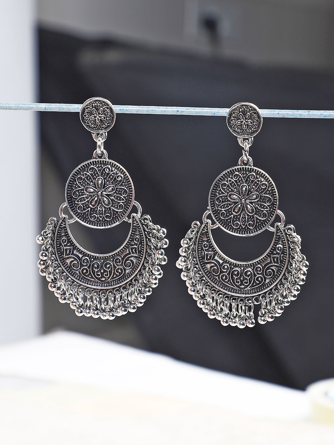 

Shining Diva Fashion Silver-Plated Contemporary Chandbalis