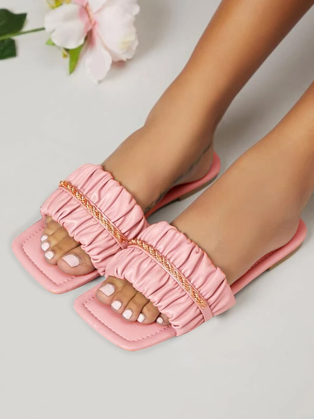 

Shoetopia Girls Textured Open Toe Flats, Pink