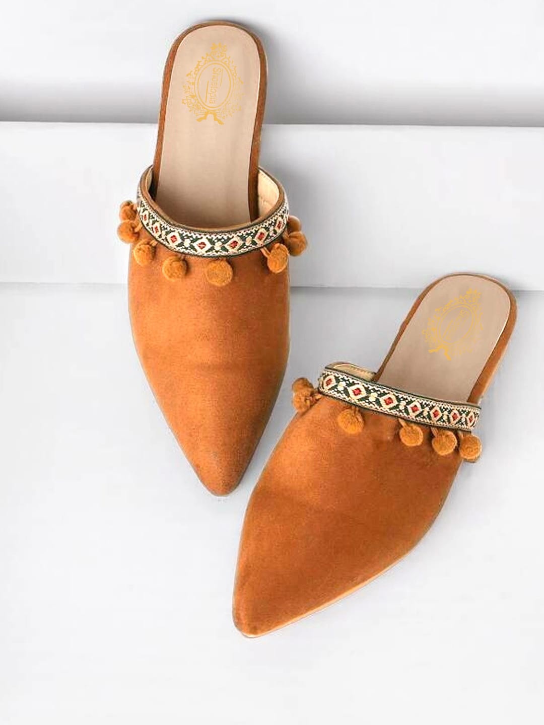 

Shoetopia Girls Embellished Pointed Toe Suede Ethnic Mules, Orange