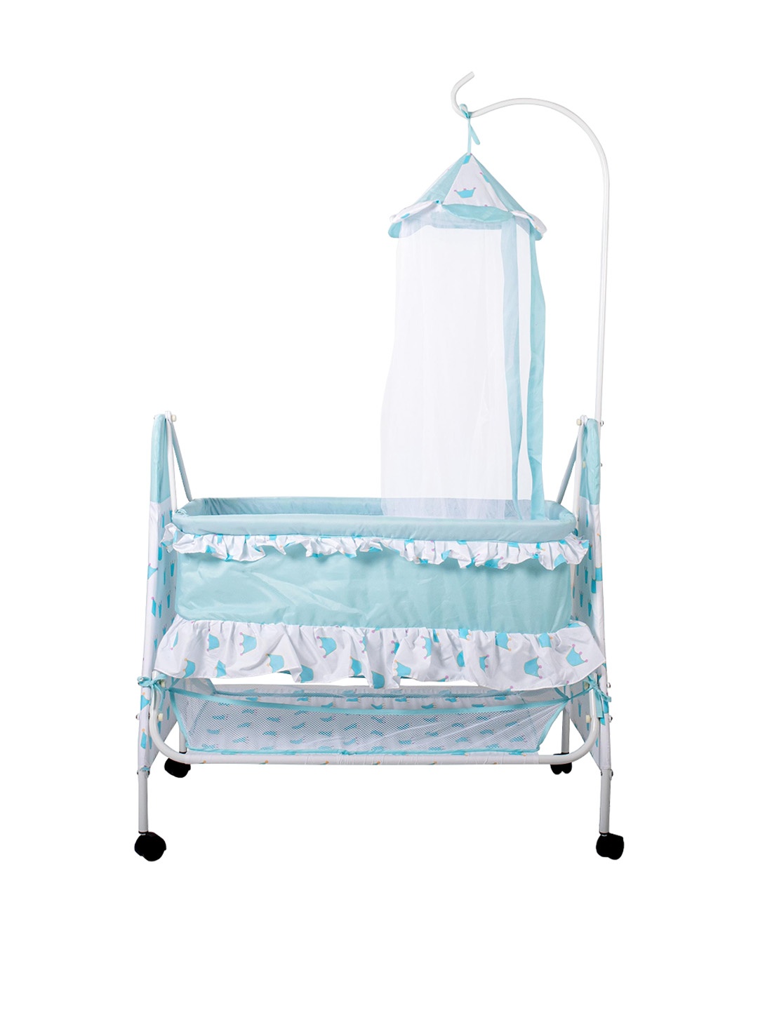 

BAYBEE Infants Blue & White Cotton Cradle With Mosquito Net