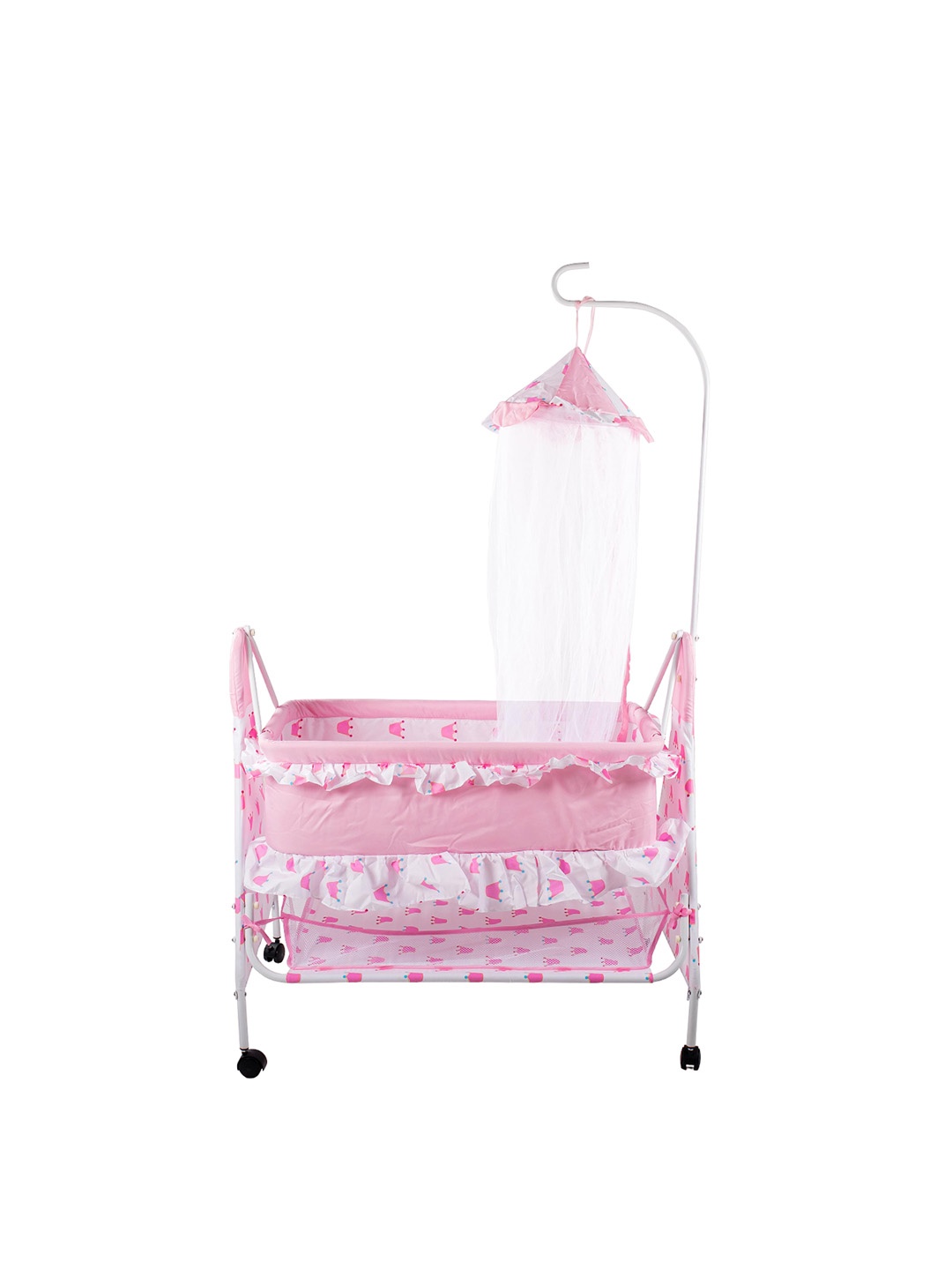 

BAYBEE Infants Pink & White Cotton Cradle With Mosquito Net