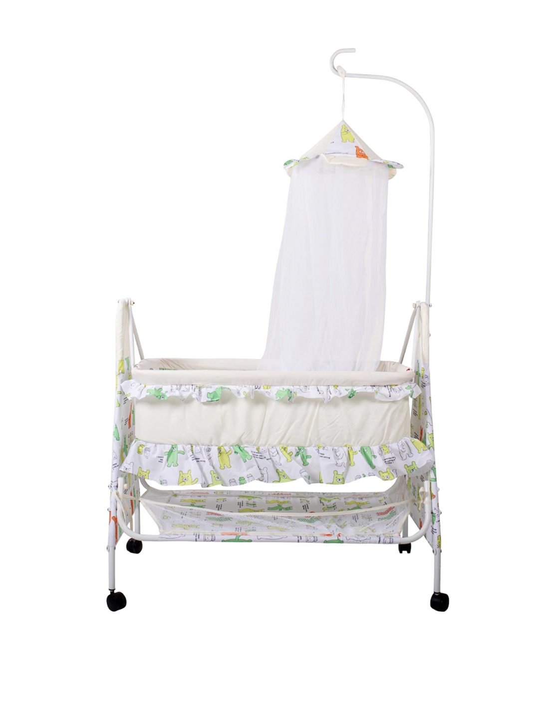

BAYBEE Infants Beige & White Cotton Cradle With Mosquito Net