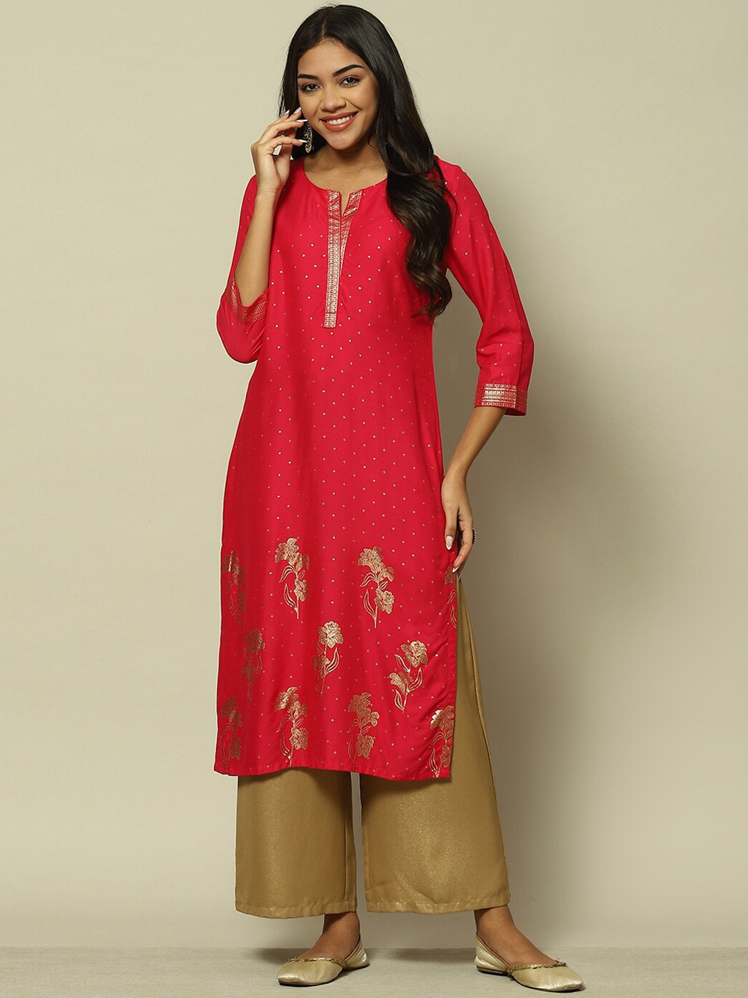 

Rangriti Ethnic Motifs Printed Straight Kurta, Pink