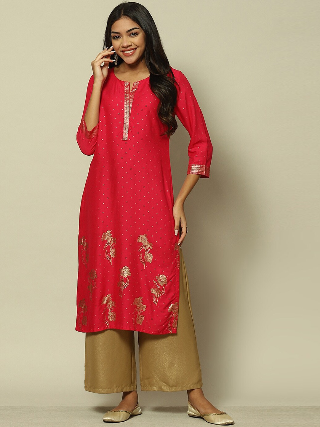 

Rangriti Ethnic Motifs Printed Straight Regular Kurta, Pink