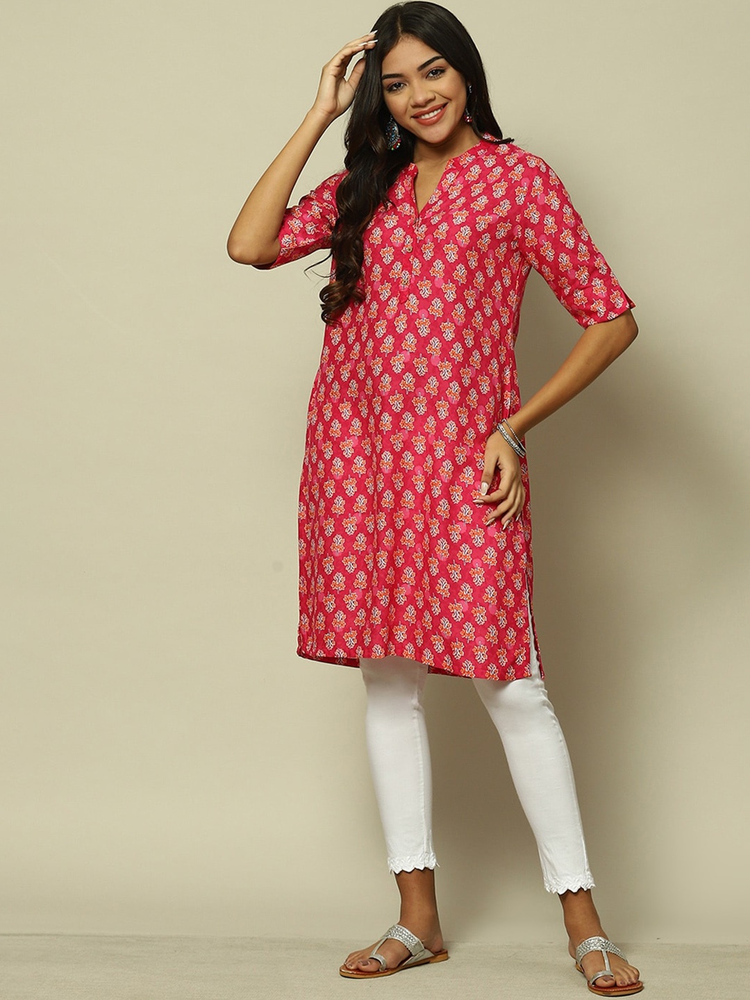 

Rangriti Floral Printed Straight Kurta, Pink
