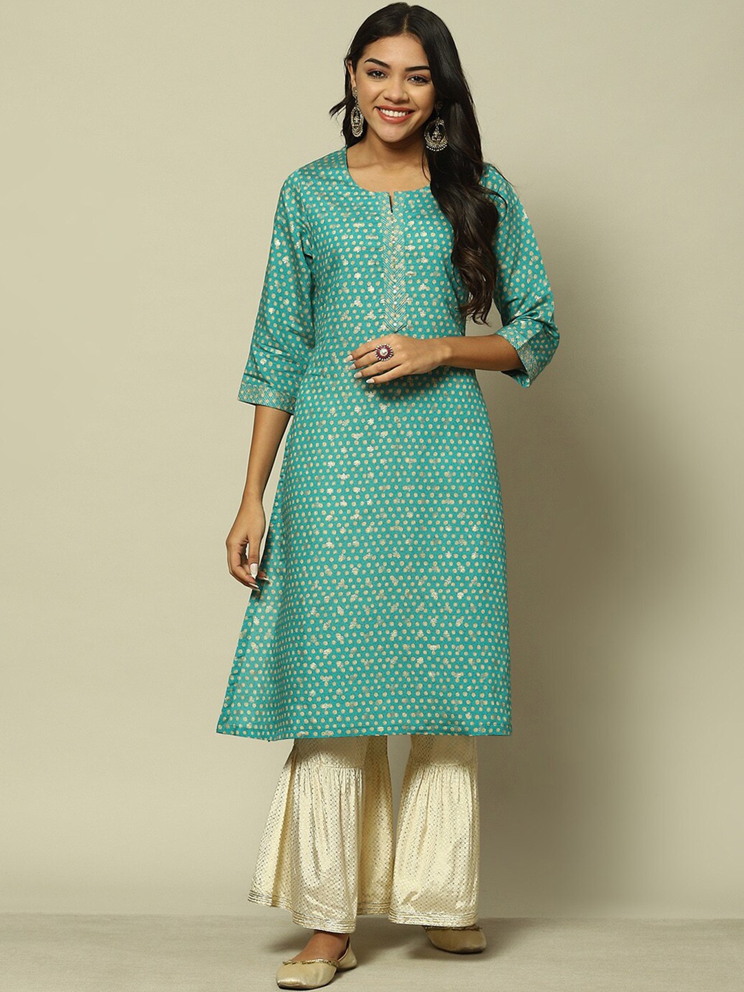 

Rangriti Ethnic Motif Printed Straight Kurta, Sea green