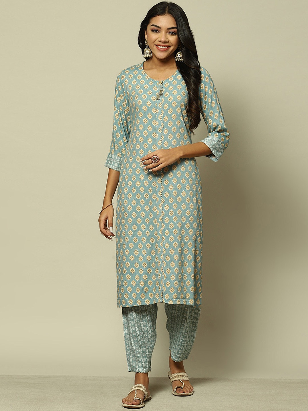 

Rangriti Ethnic Motifs Printed Kurta With Trousers, Blue