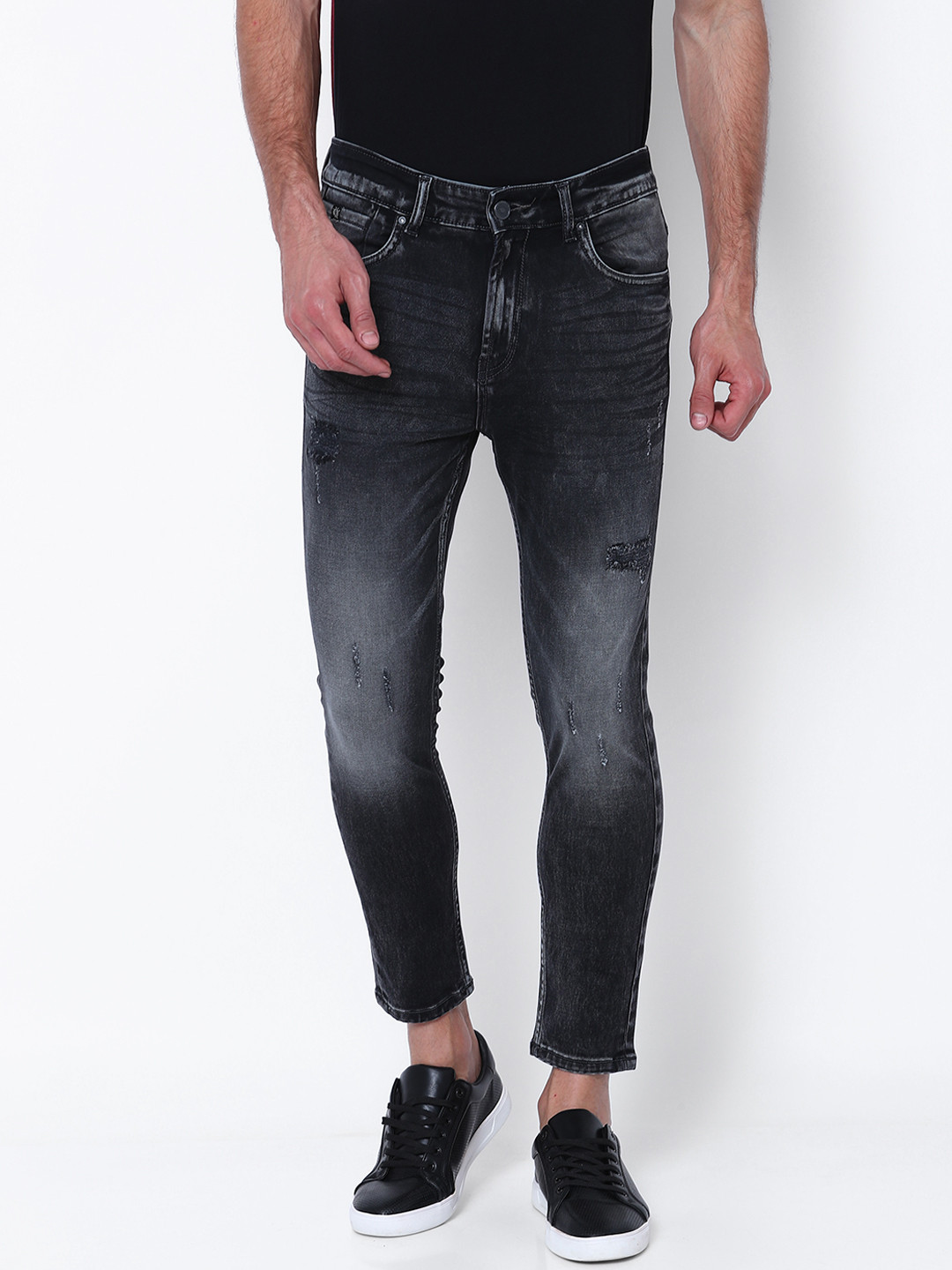 

LOCOMOTIVE Men Black Slim Fit Mid-Rise Mildly Distressed Stretchable Jeans