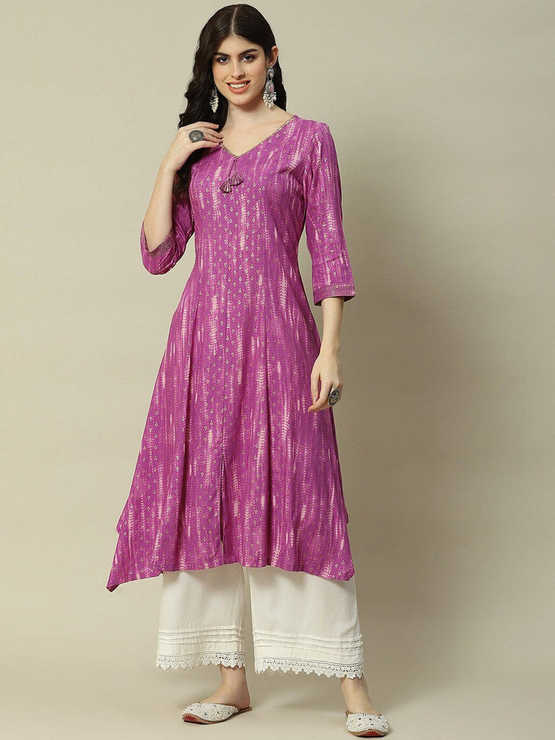 

Rangriti Shibori Tie & Dye Sequinned V-Neck Anarkali Kurta, Purple