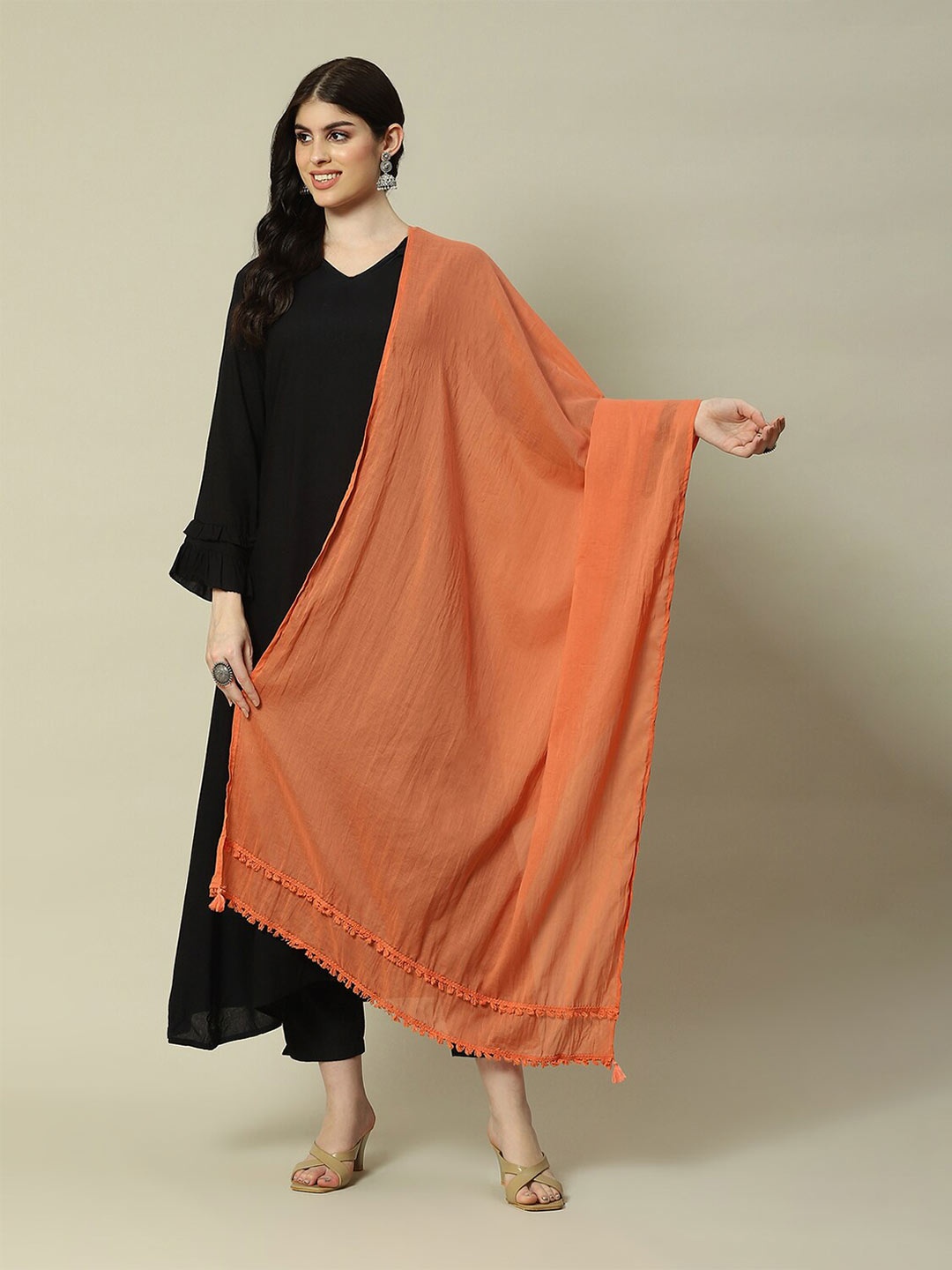 

Rangriti Tasselled Cotton Dupatta, Peach