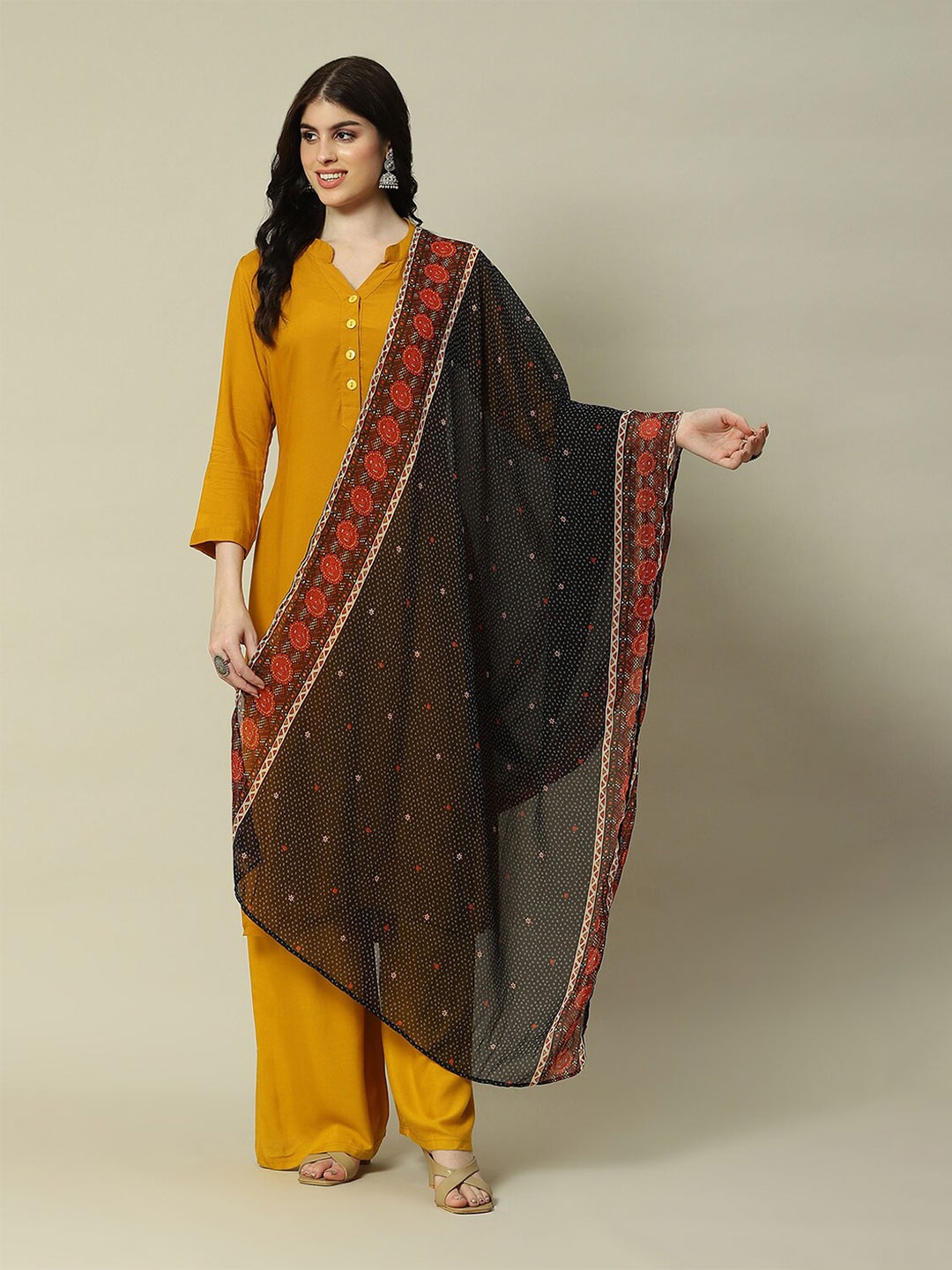 

Rangriti Ethnic Motifs Printed Dupatta, Black