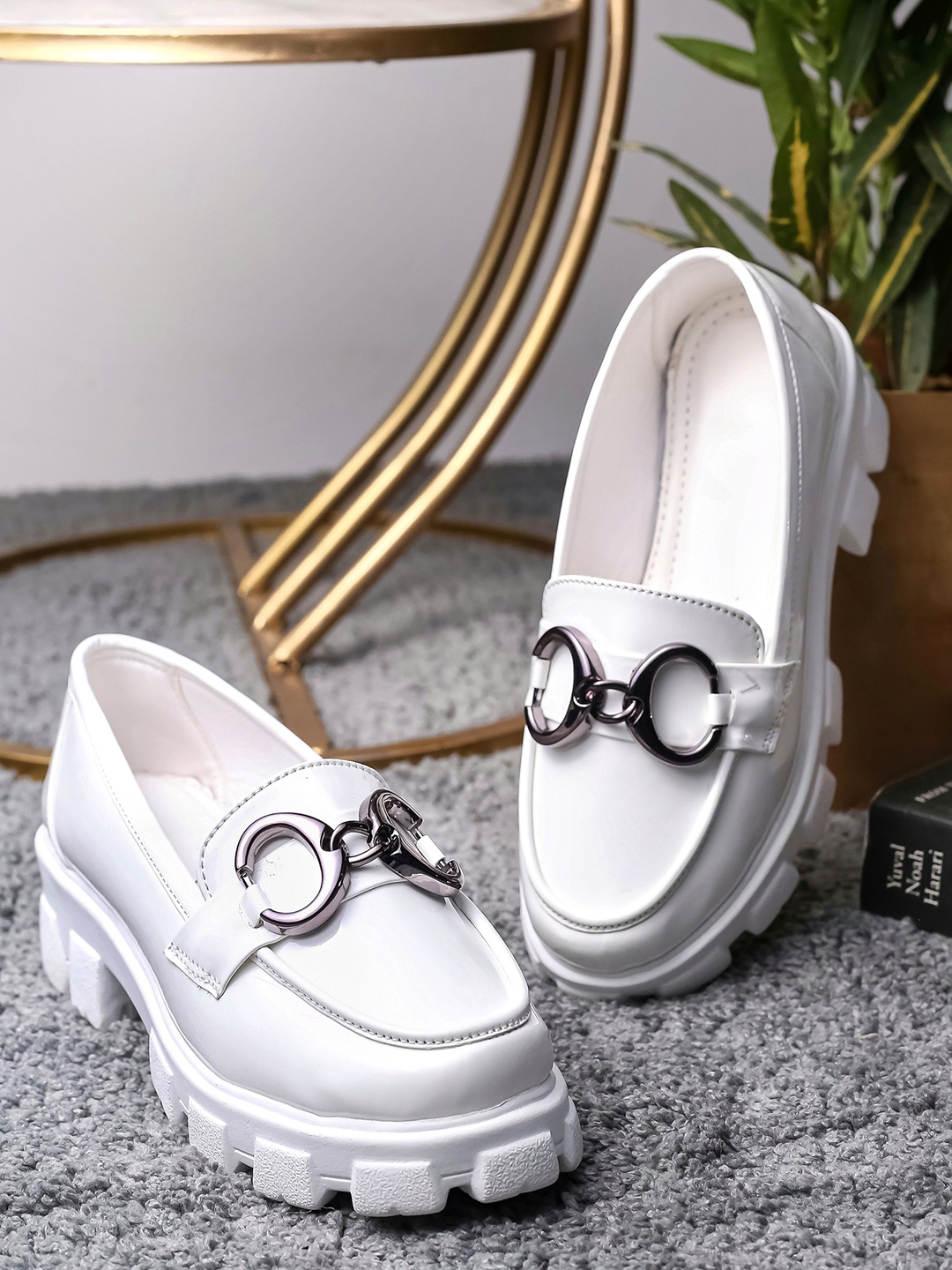 

Brauch Women Buckled Heeled Horsebit Loafers, White
