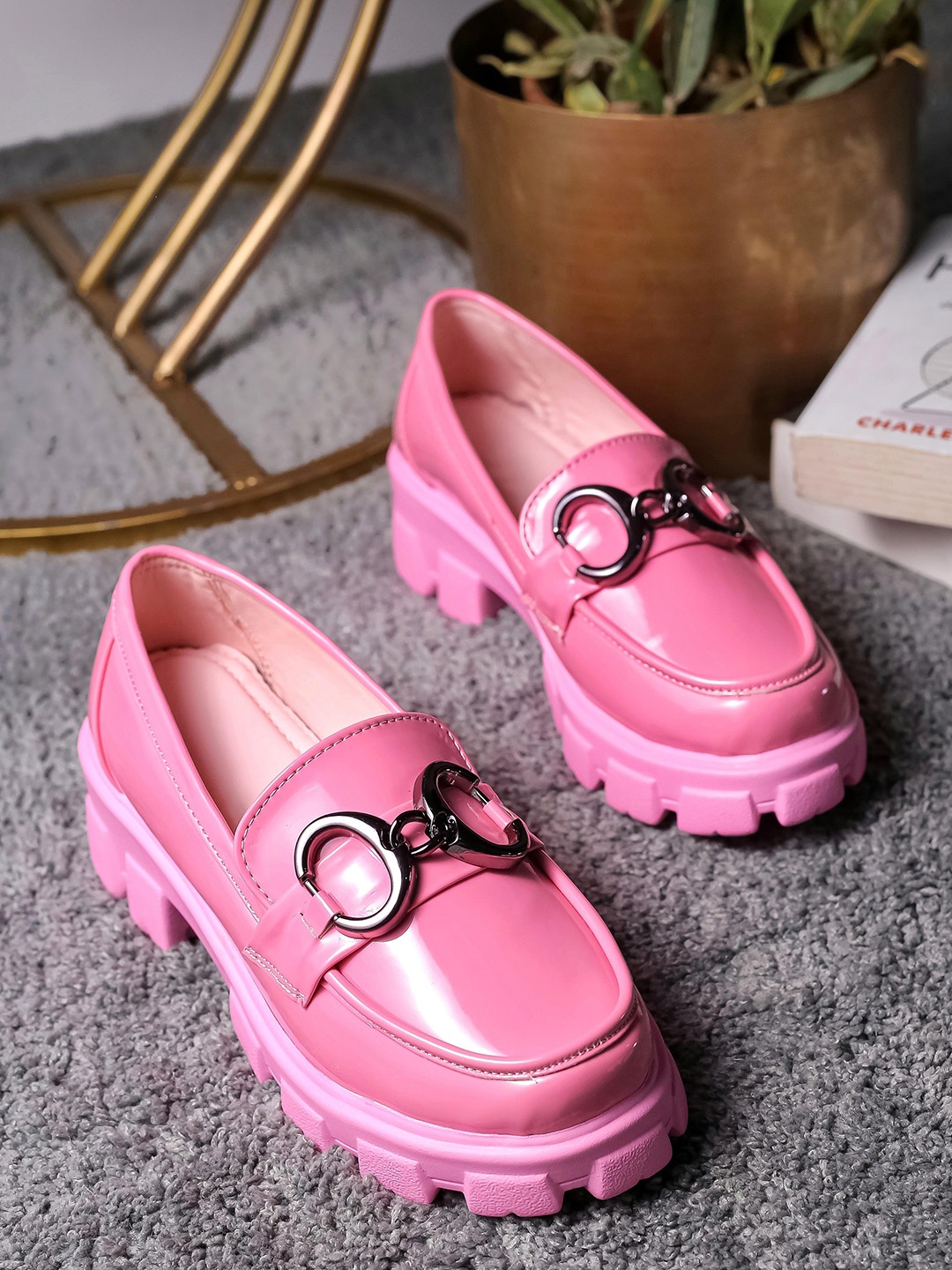 

Brauch Women Buckled Heeled Horsebit Loafers, Pink