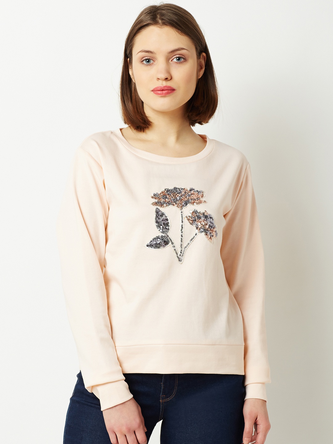 

Miss Chase Women Peach-Coloured Sequinned Sweatshirt