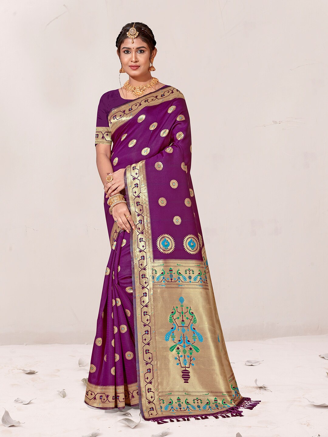 

Anouk Purple & Blue Ethnic Woven Design Zari Organza Saree