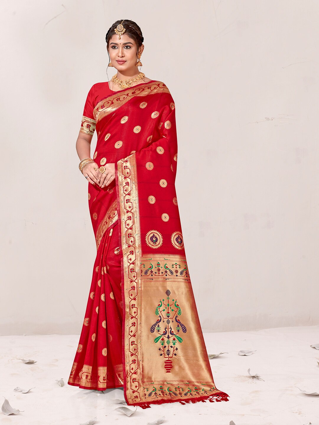 

Anouk Ethnic Motifs Woven Design Zari Organza Saree, Red