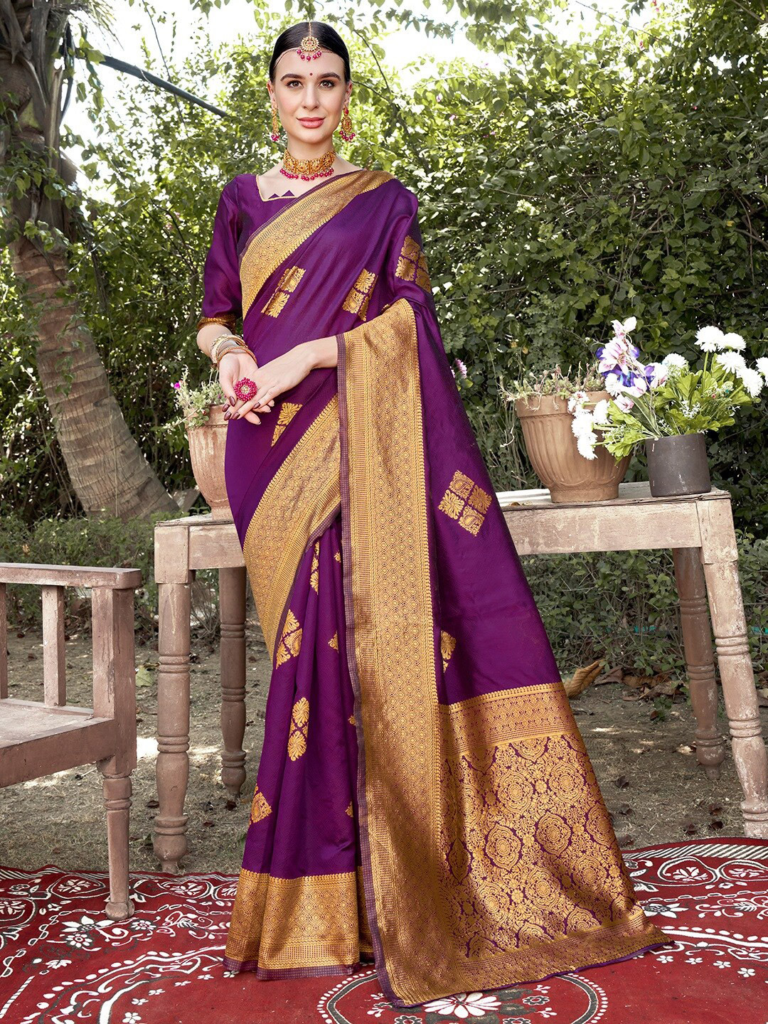 

Anouk Ethnic Motifs Woven Design Zari Banarasi Saree, Purple