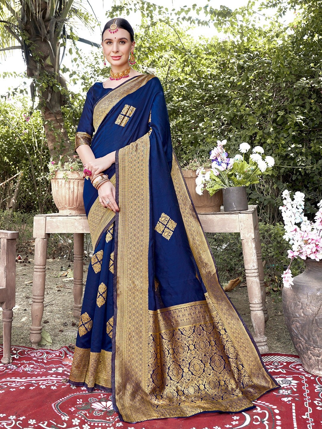 

Anouk Ethnic Motifs Woven Design Zari Banarasi Saree, Blue