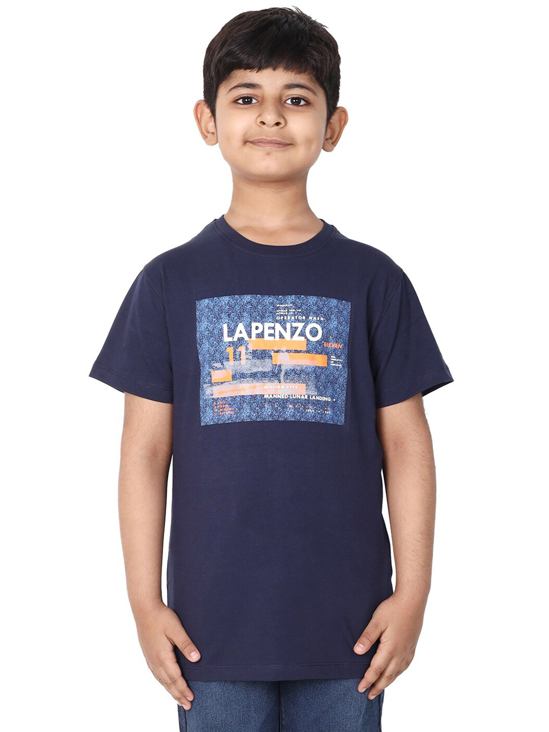 

BETTER THINK Boys Typography Printed Cotton T-shirt, Navy blue