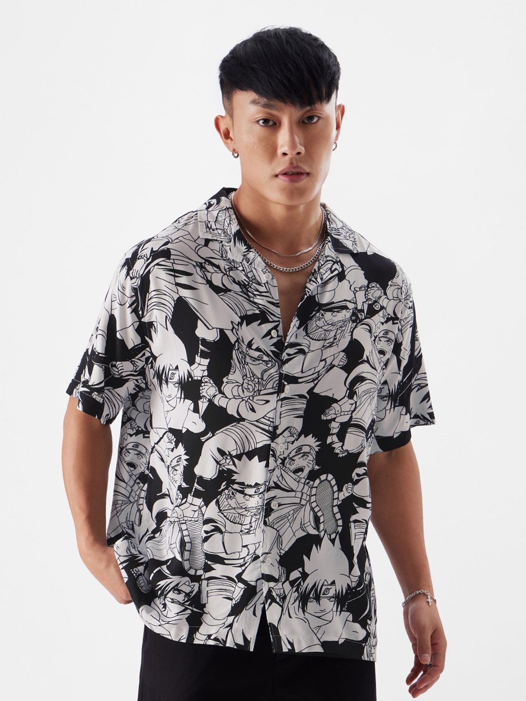 

The Souled Store Relaxed Graphic Printed Pure Cotton Casual Shirt, Black