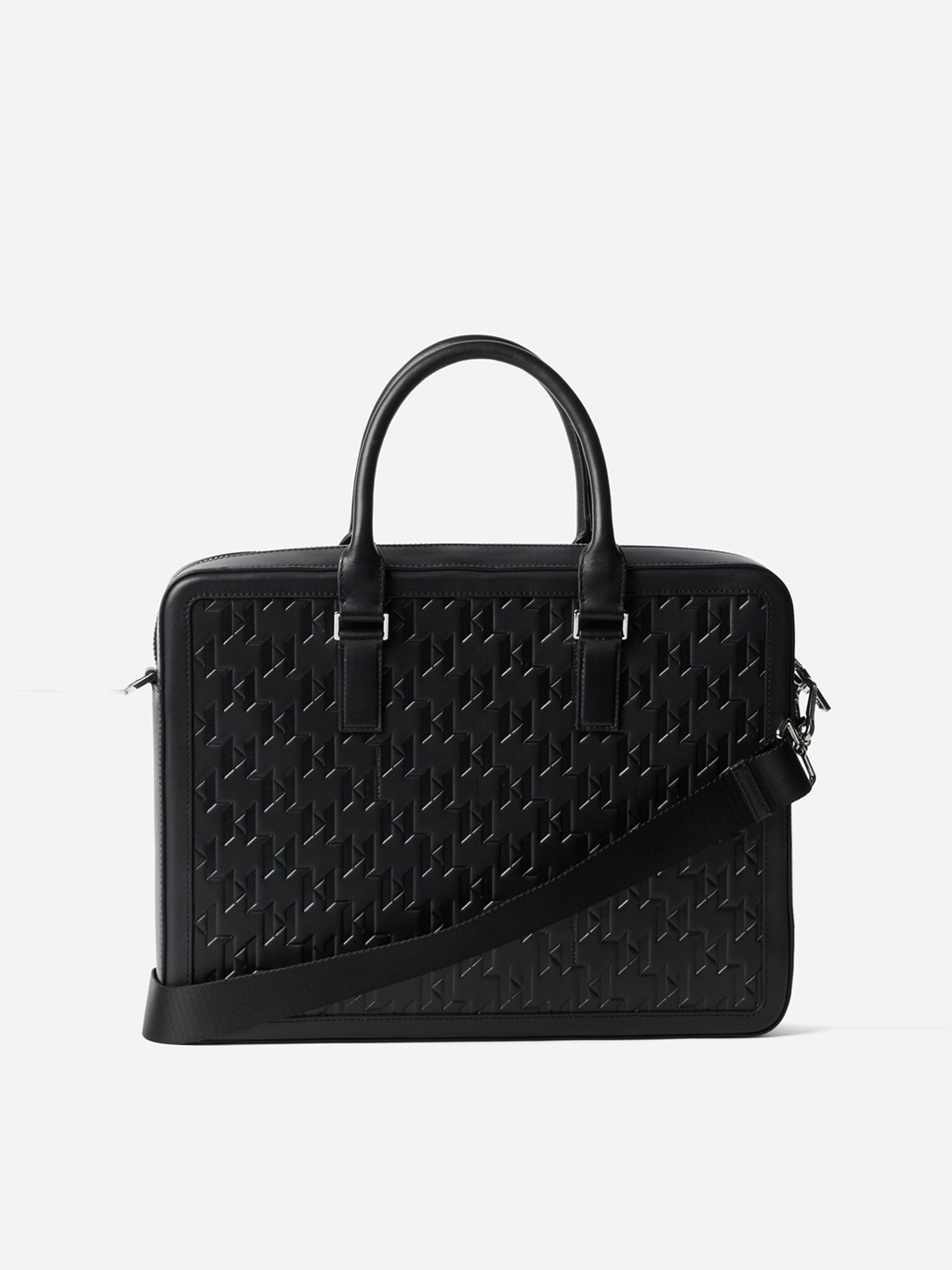 

Karl Lagerfeld Textured Leather Laptop Bag With Quilted, Black