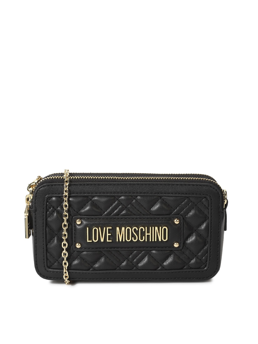 

LOVE MOSCHINO Textured Quilted Structured Sling Bag, Black