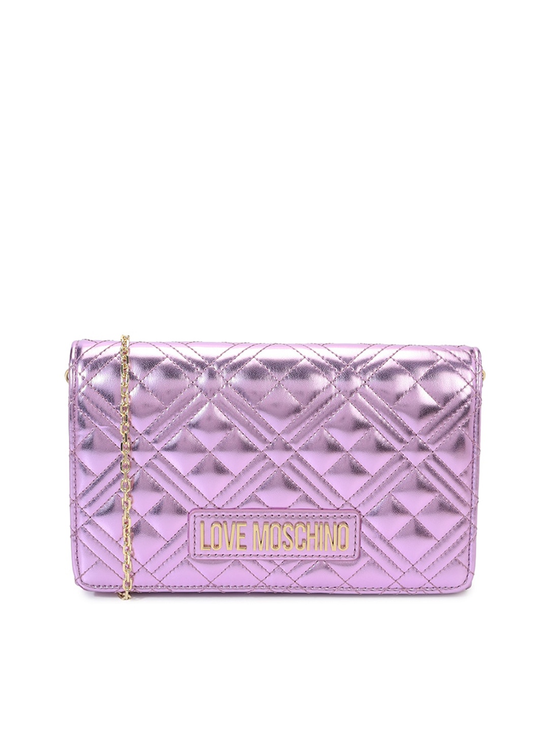 

LOVE MOSCHINO Geometric Textured Structured Sling Bag with Quilted, Purple