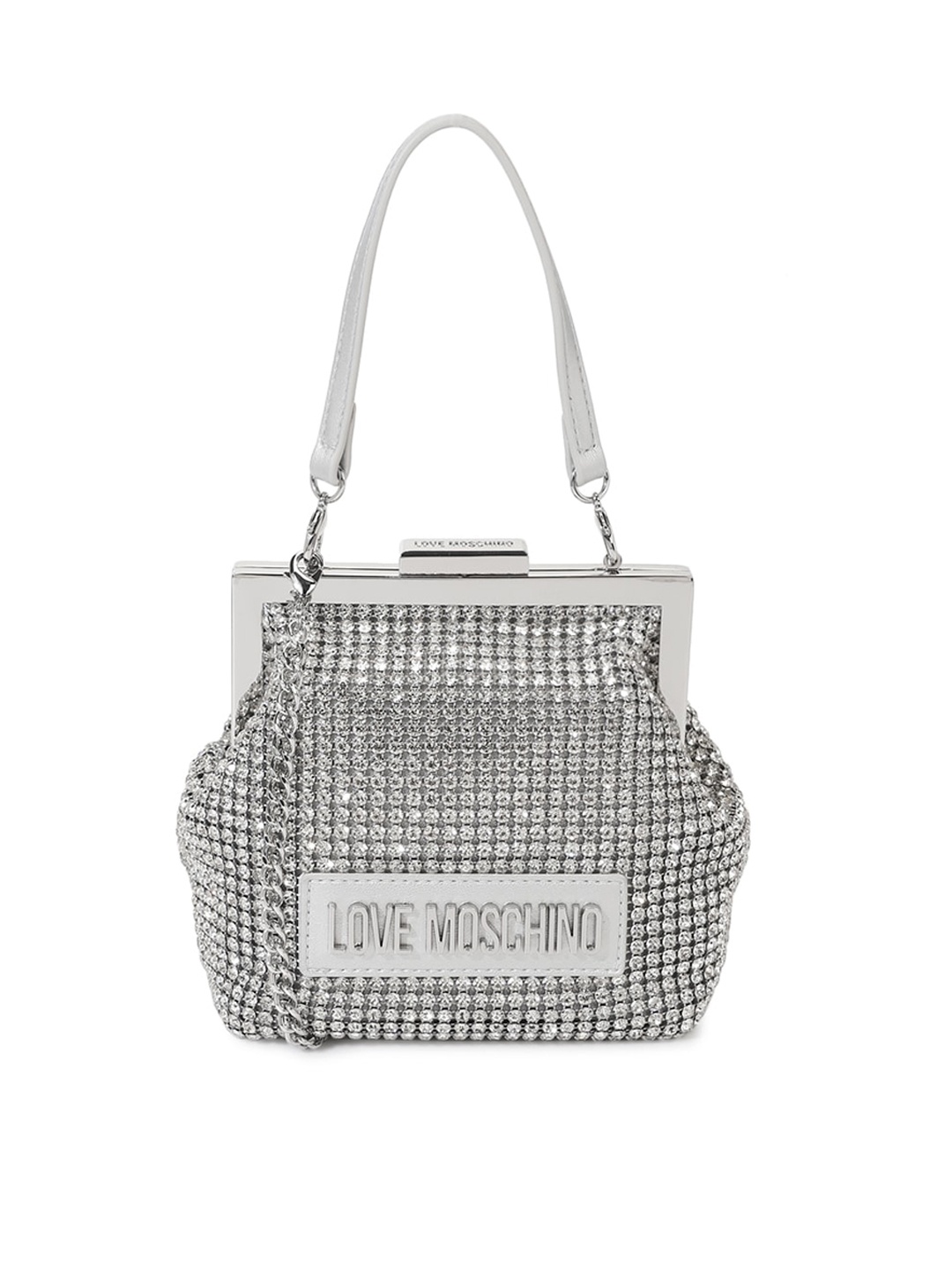 

LOVE MOSCHINO Embellished Swagger Handheld Bag, Silver