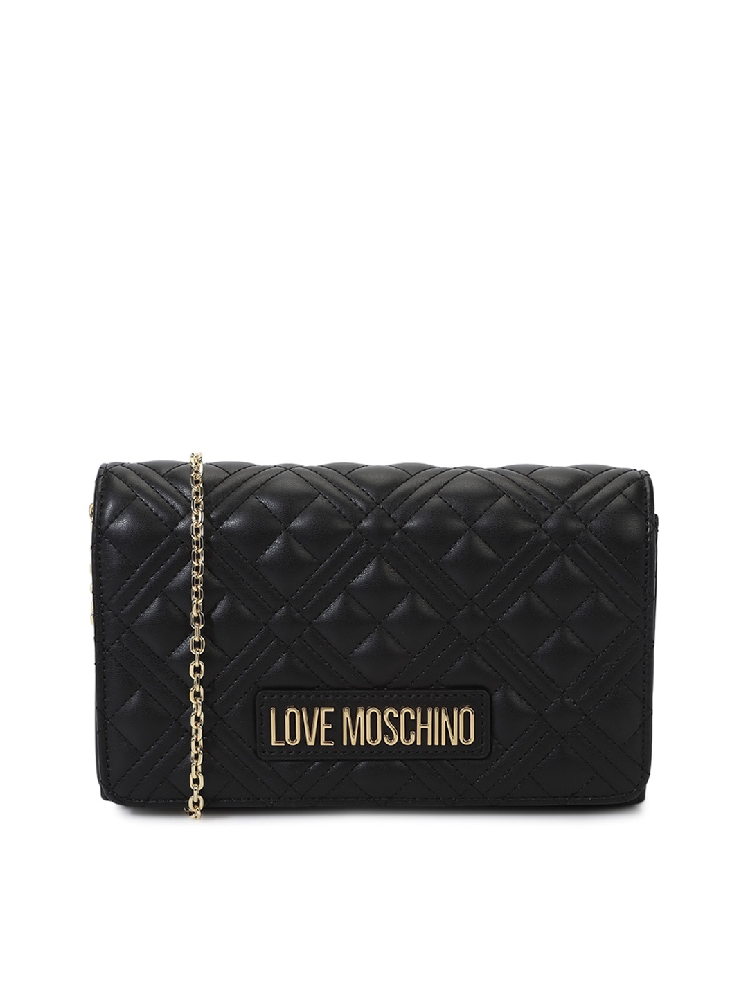 

LOVE MOSCHINO Textured Structured Sling Bag With Quilted Detail, Black