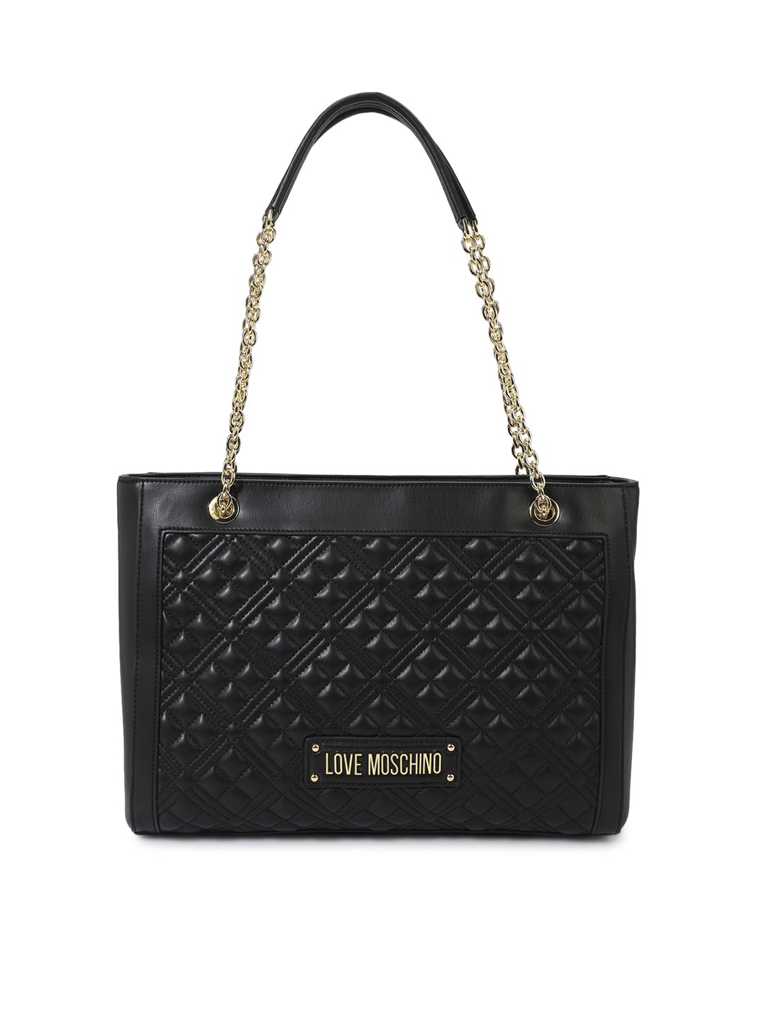 

LOVE MOSCHINO Textured Structured Shoulder Bag with Quilted Detail, Black