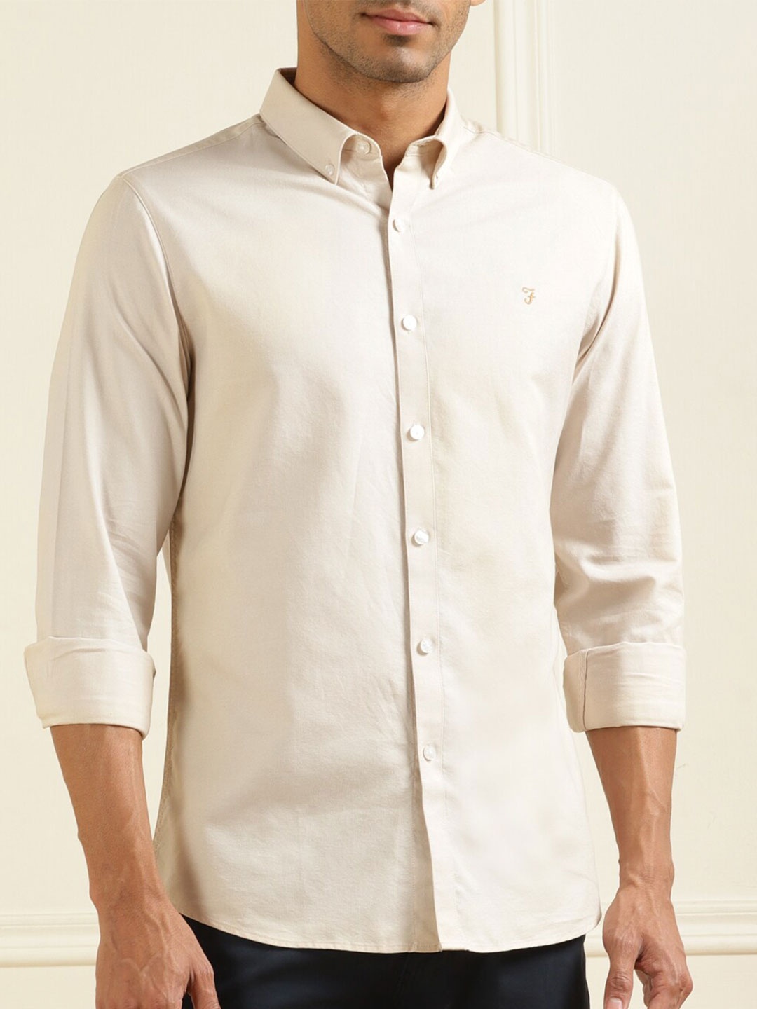 

Farah Button-Down Collar Pure Cotton Casual Shirt, Beige