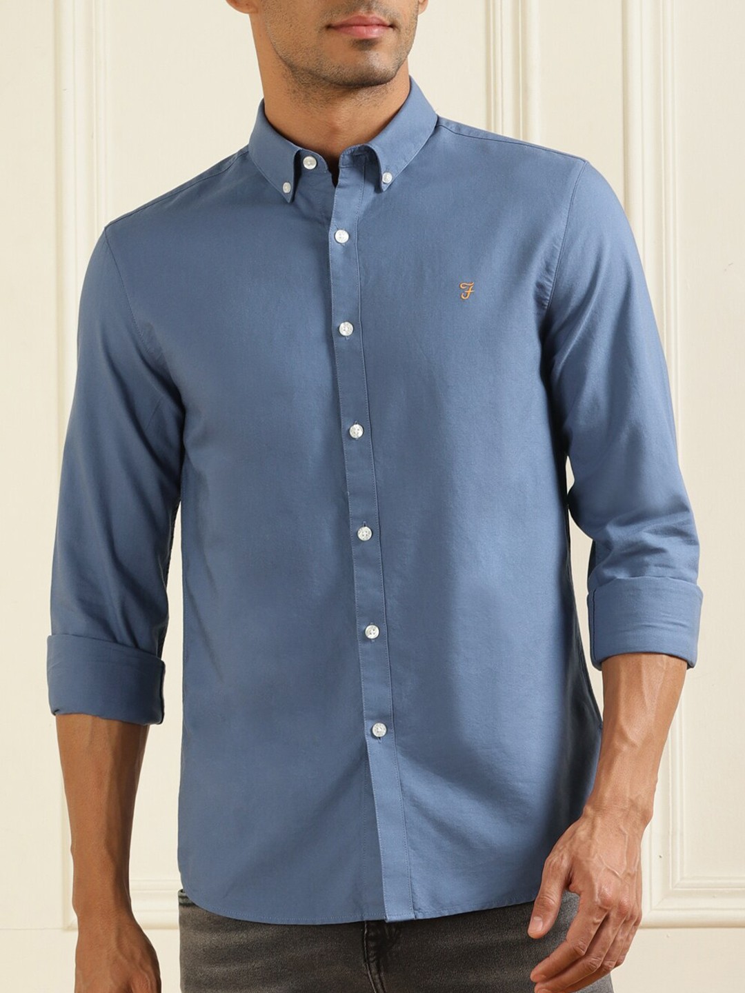 

Farah Button-Down Collar Long Sleeves Pure Cotton Casual Shirt, Blue