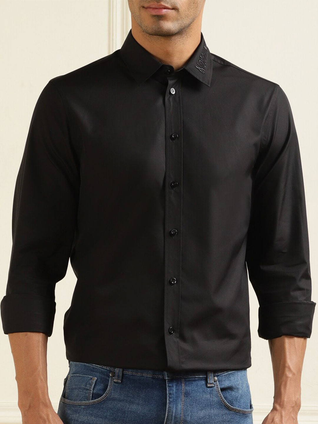 

MOSCHINO COUTURE Spread Collar Casual Pure Cotton Shirt, Black
