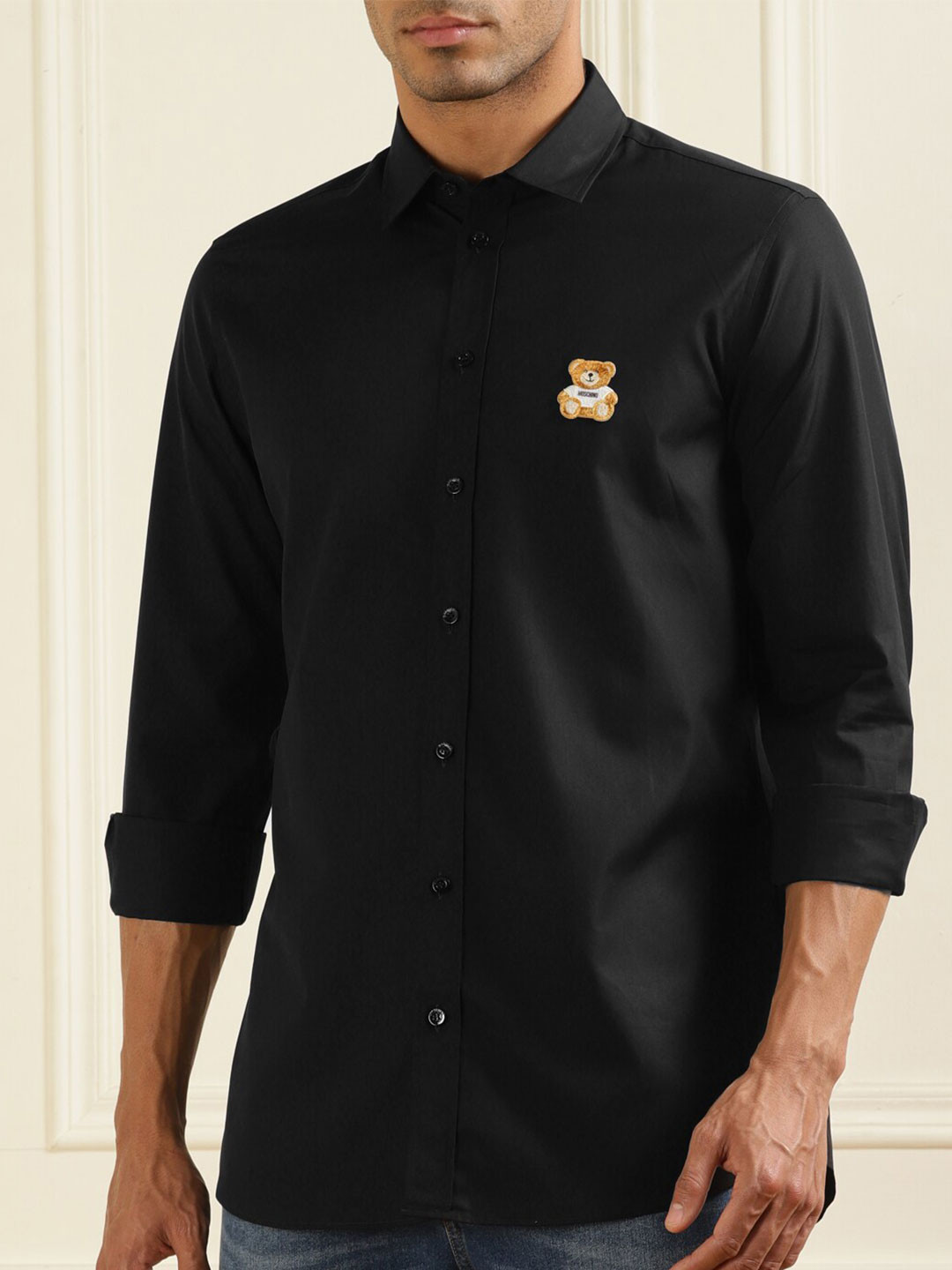 

MOSCHINO COUTURE Regular Fit Pure Cotton Casual Shirt, Black