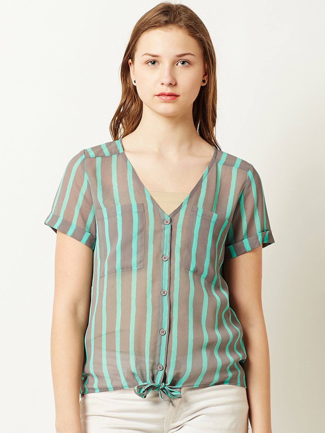 

Miss Chase Women Grey Striped Top