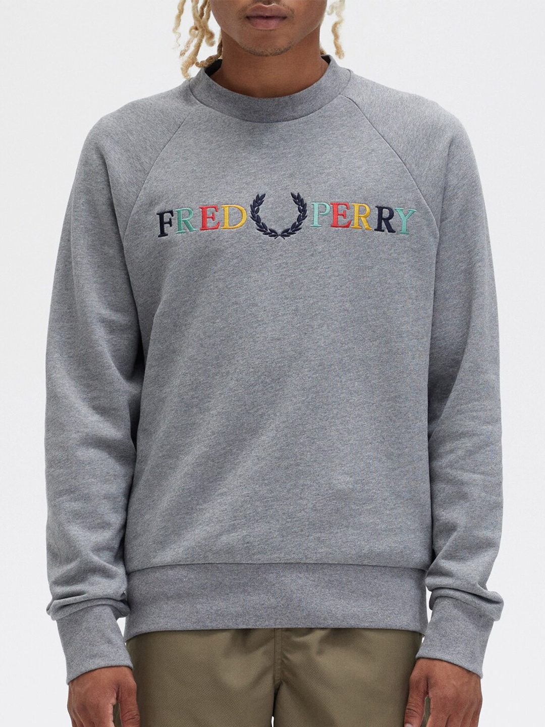 

Fred Perry Typography Printed Pure Cotton Pullover, Grey