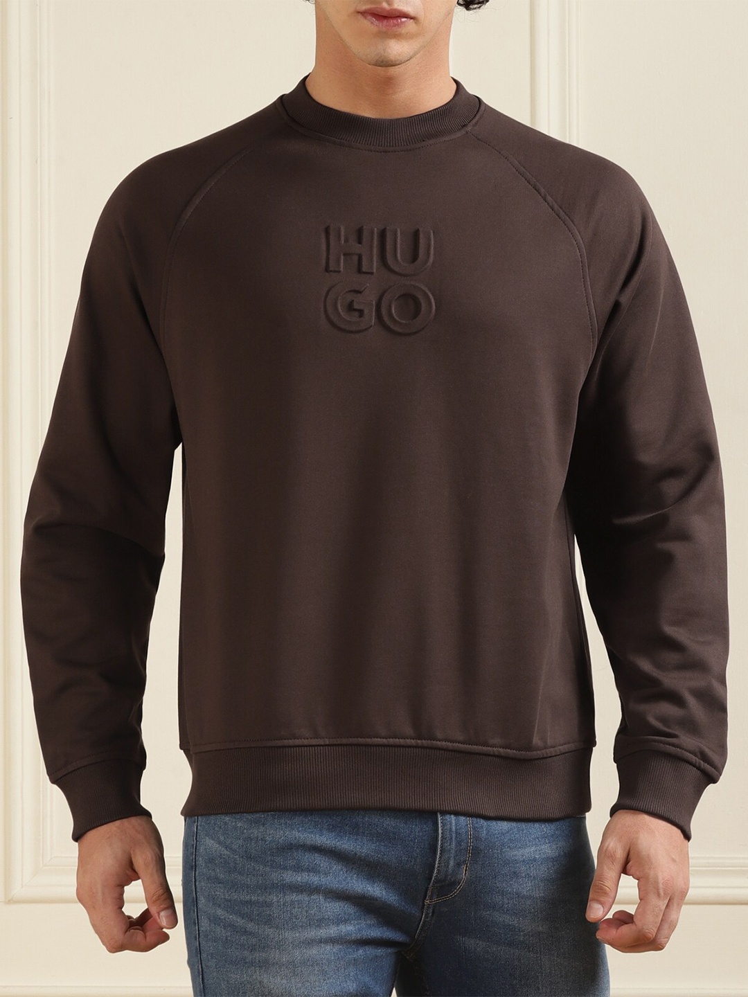 

HUGO Round Neck Pure Cotton Pullover, Brown