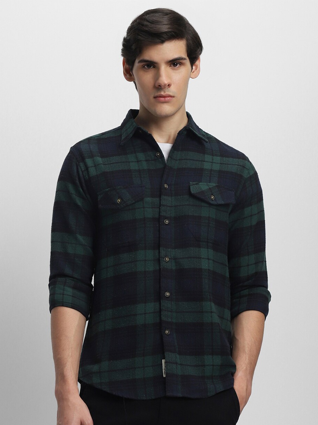 

Dennis Lingo Slim Fit Tartan Checks Pure Cotton Casual Shirt, Green