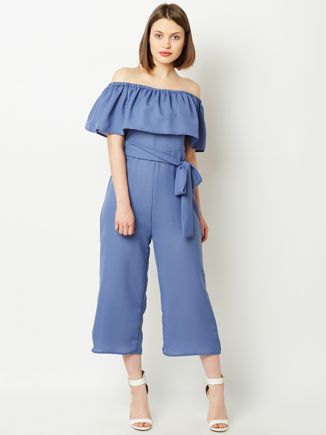 

Miss Chase Women Blue Solid Bardot Culotte Jumpsuit