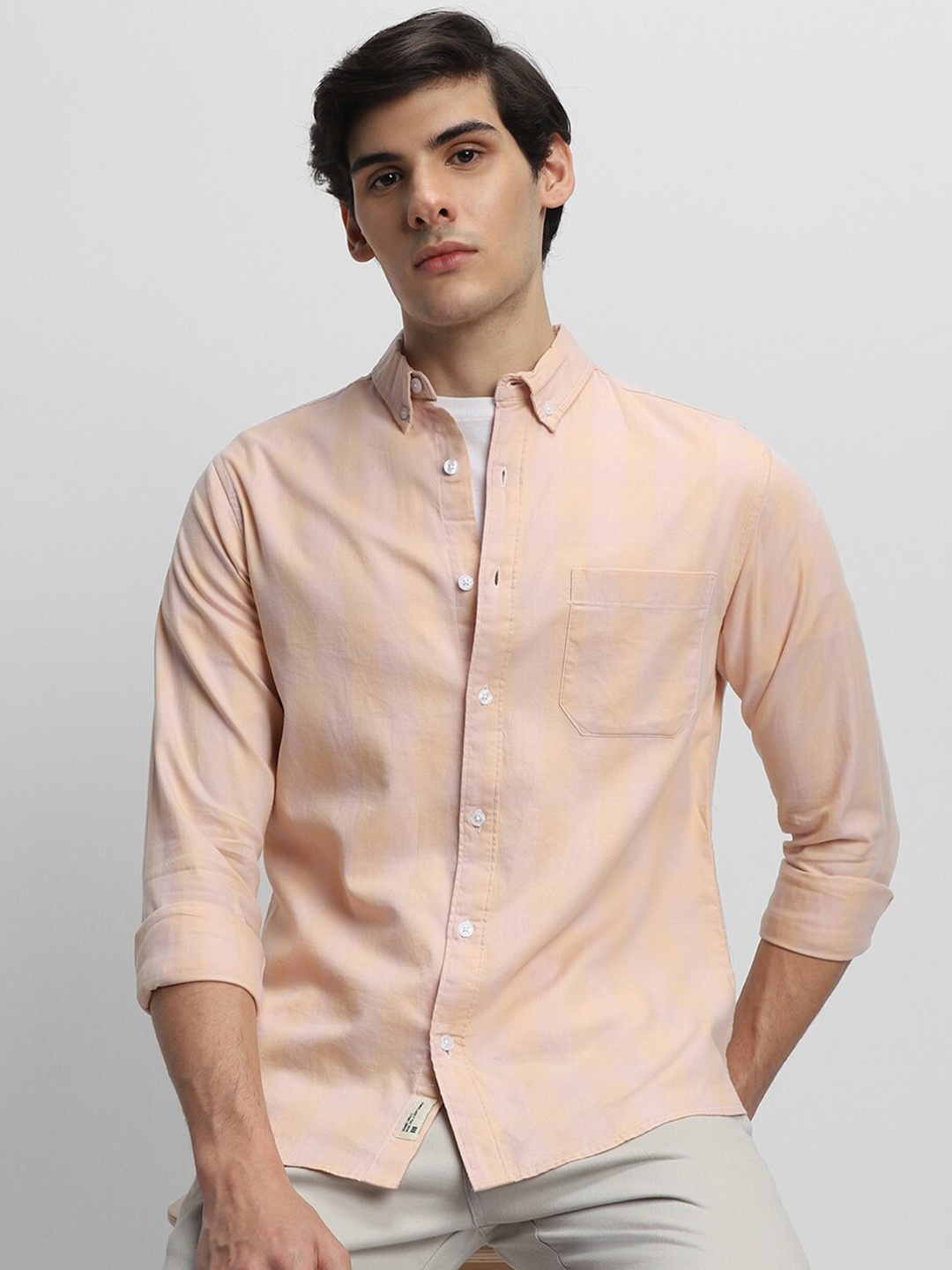 

Dennis Lingo Gingham Checked Pure Cotton Slim Fit Casual Shirt, Orange