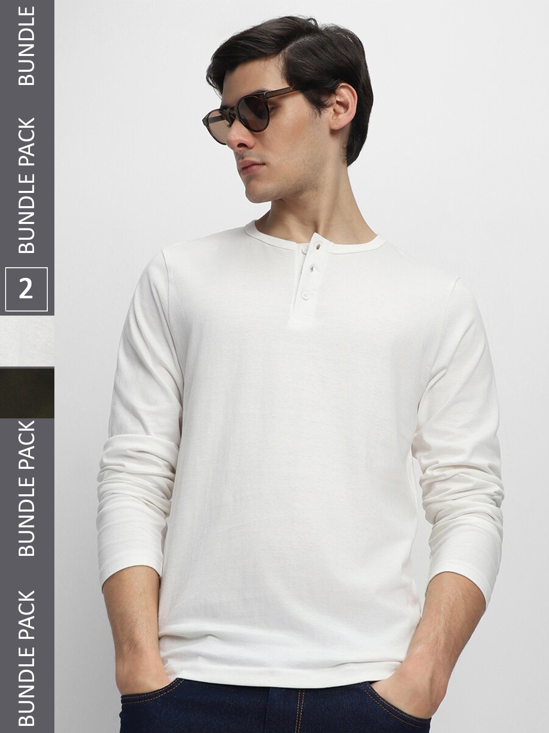 

Dennis Lingo Pack Of 2 Henley Neck Pure Cotton T-shirt, White
