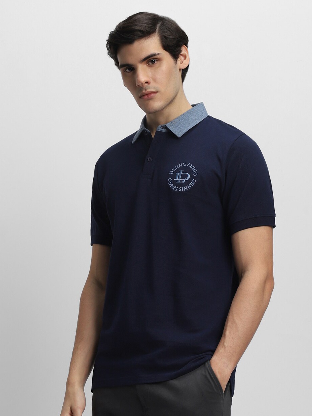 

Dennis Lingo Polo Collar Short Sleeves Pure Cotton T-shirt, Navy blue